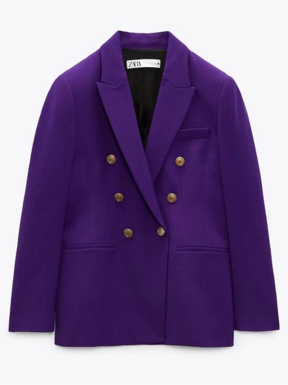 ZARA Purple Double-Breasted Blazer Gold Buttons Sz XS - Picture 2 of 14